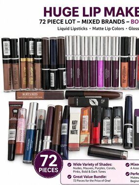 Huge 72 Pc Lip Makeup Lot Mixed Brands Bold Rare Unique Shades Matte Gloss Bundl